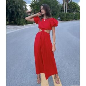 Verie Dress Women Medium The Gaia Maxi Valeria Lipovetsky Red Puff Sleeve Cutout